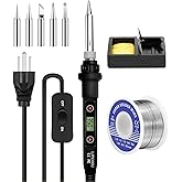 80W LCD Soldering Iron Kit Adjustable Temperature 180-520°C Electronics Welding Tools On/Off Switch, Solder Wire, 5 Soldering