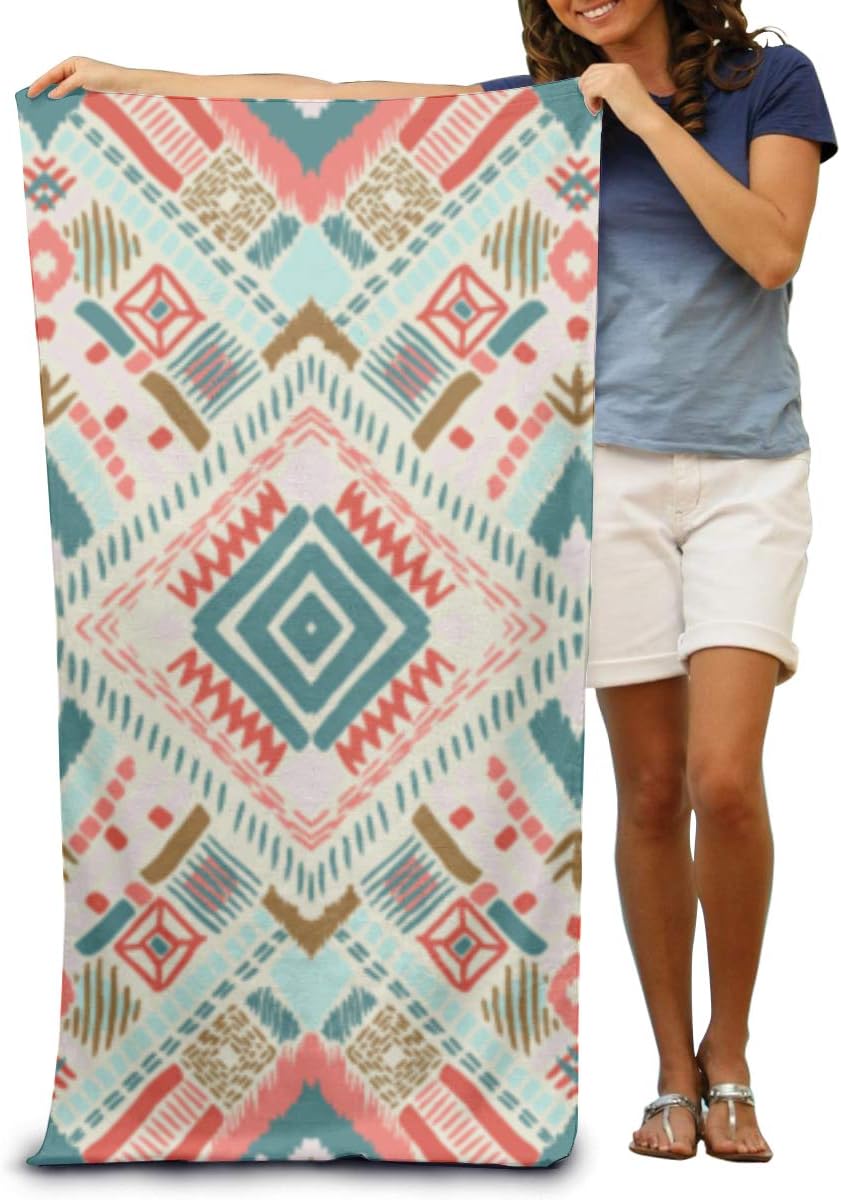Oforp Adult Beach Towels Tribal African Ethnic Geometric Mosaic Chevrons Aztec Style Super Absorbent Bath Towels Blanket for Travel Pool Swimming Camping