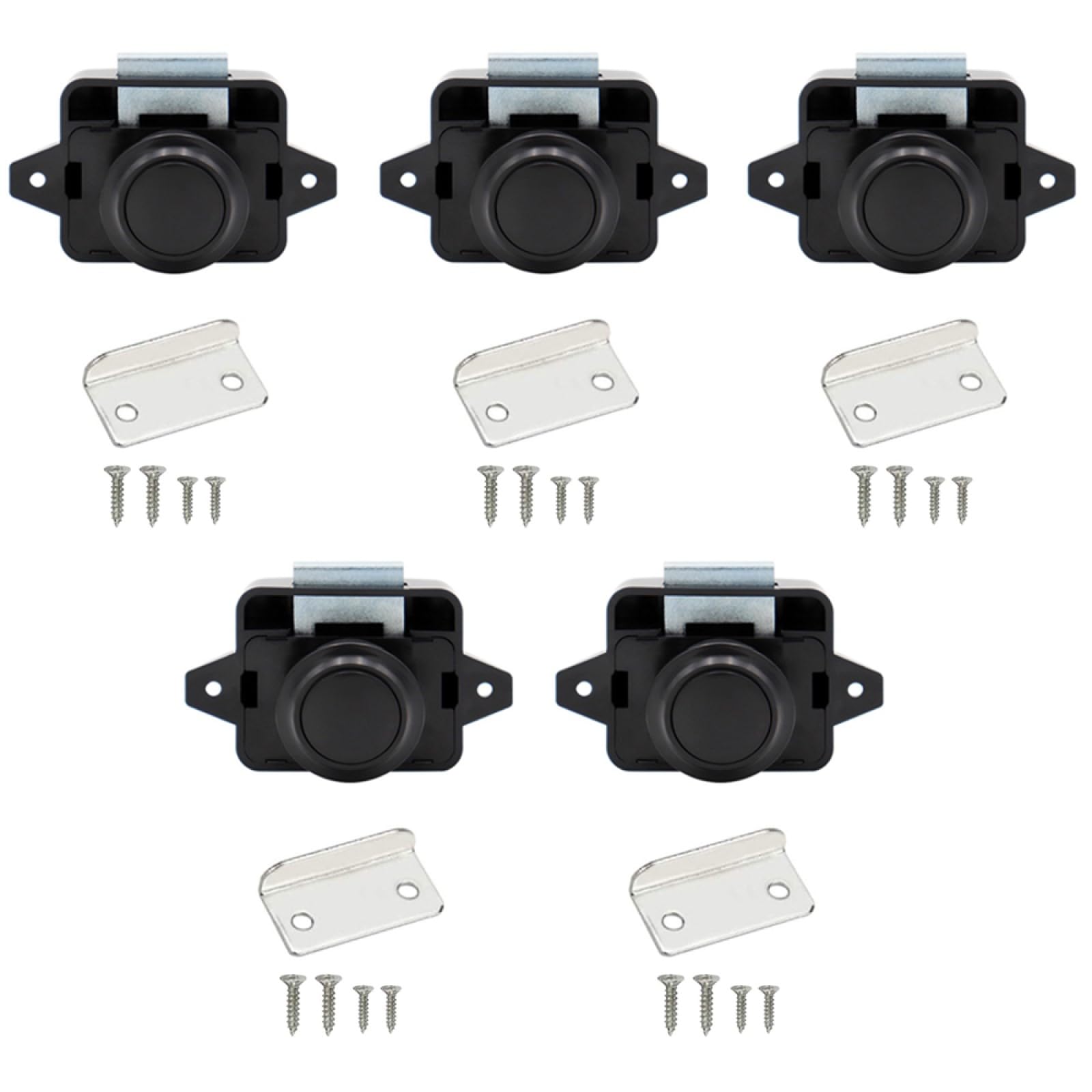 5PCS Push Button Latch Catch Drawer Replacement Keyless Door Lock Cupboard Door Motorhome Caravan Cabinet Knob Zinc Alloy Pop Up for 15-18mm Thickness Cabinet Boat Horsebox Camper Van RV Black