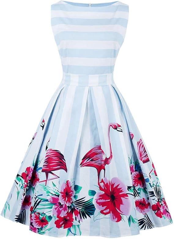 Amazon Sooger 復古 模様を刷り込む 大手を並べる スカート ワンピース ロング レディースレトロワンピースウィンテージ キャップ袖 フレア ロカビリー レトロワンピース ハイウェスト ワンピース ロング マキシ レディースハイウエスト ワンピース チュニック 通販