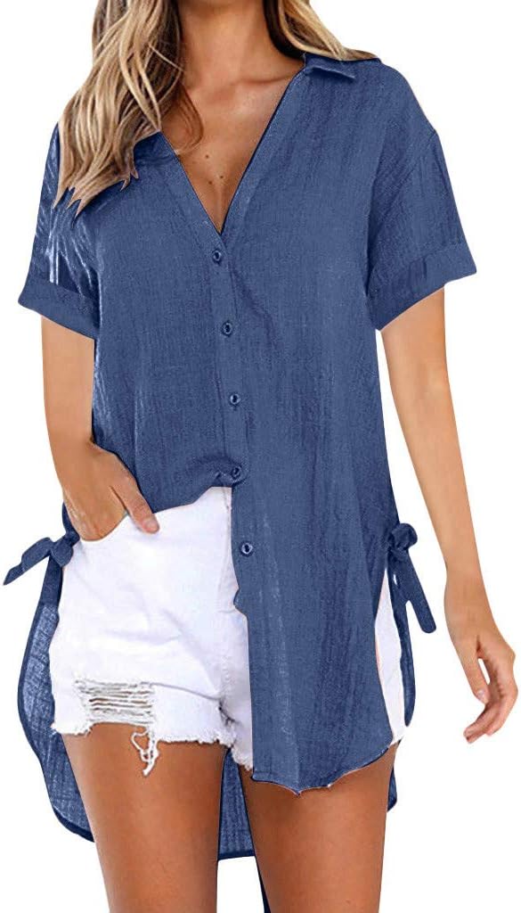 VJGOAL Womens Summer Loose Button Long Shirt Dress Cotton Ladies Casual Tops T-Shirt Blouse
