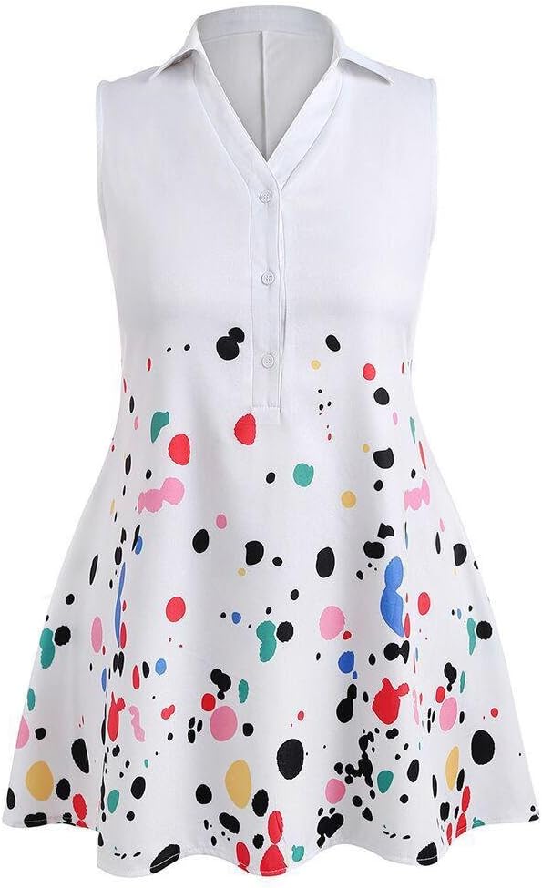 Plus Size Dresses, FORUU Womens Casual Splash Printed Sleeveless Polo Top Blouse