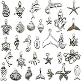 Kinteshun Marine Creatures Sea Animals Fishes Shells Charm Pendant Connector for DIY Jewelry Making Findings(Antique Silver)