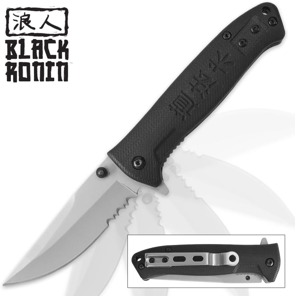 Black Ronin Partially Serrated Pocket Knife