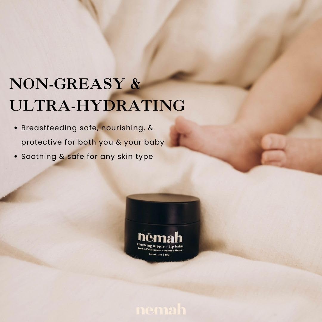 Nemah - Organic Nipple Balm, Nipple Cream Safe for Breastfeeding - 2-in-1 Nipple Butter & Lip Balm, Nursing Nipple Balm - Non-Greasy, Vegan, & Cruelty-Free - 1 oz.