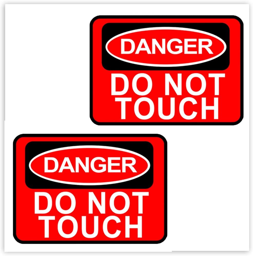 SkinoEu® 2 x Vinyl Self-Adhesive Decal Funny Stickers Danger Do Not Touch Sign Red Warning Label Car Door Window Auto Moto Motorcycle Helmet Bike Skate Truck Van Racing Tuning B 162