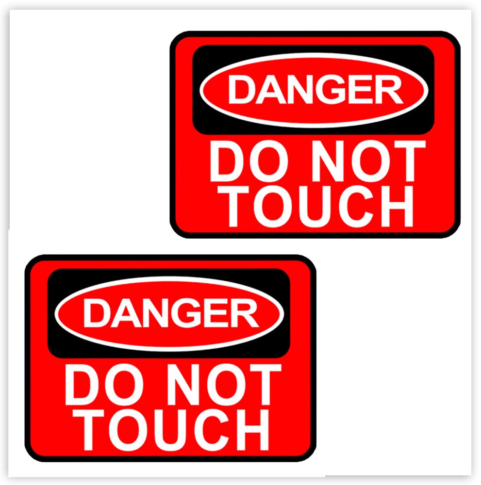 SkinoEu® 2 x Vinyl Self-Adhesive Decal Funny Stickers Danger Do Not Touch Sign Red Warning Label Car Door Window Auto Moto Motorcycle Helmet Bike Skate Truck Van Racing Tuning B 162