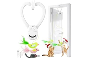 AOIOPLOA Interactive Cat Toys for Indoor Cats: Automatic Flying Bird Feather Wand Chase Exercise Enrichment Stimulation, USB Rechargeable Durable Safe Hanging Toy for Bored Kittens Adult Multi Cat Households