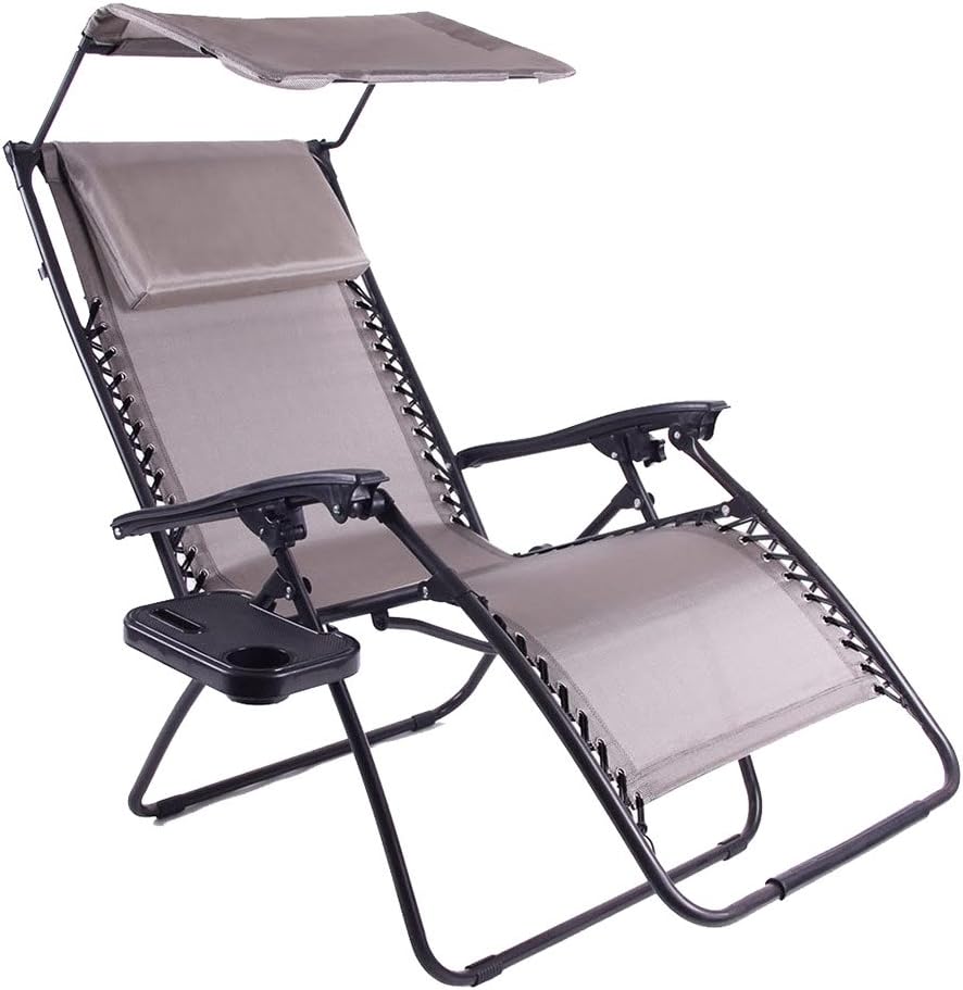 Just Relax Oversized Zero Gravity Chair with Pillow, Canopy, and Clip-On Table (Taupe Grey)