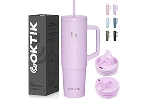 COKTIK 40 oz Tumbler with Handle and Straw, 3 Lids (Straw/Flip), Stainless Steel Vacuum Insulated Cup, 40 Ounce Travel Mug,Cupholder Friendly,Keeps Water Cold,Easy to Clean(Lilac)