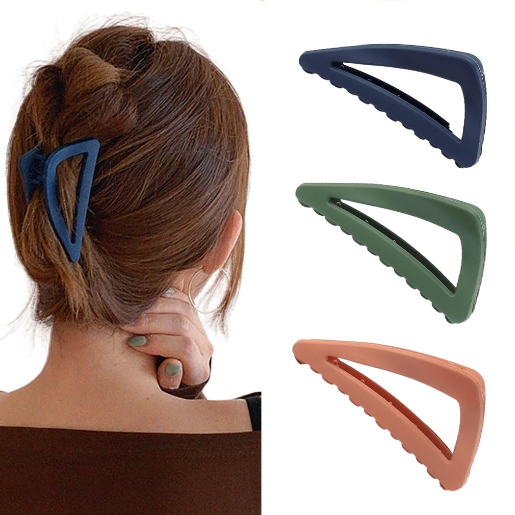 IYOU French Matte Hair Claw Green Triangle Plastic Hair Claw Clips Medium Nonslip Outdoor Hair Jaw Clips for Women and Girls(3Pcs)
