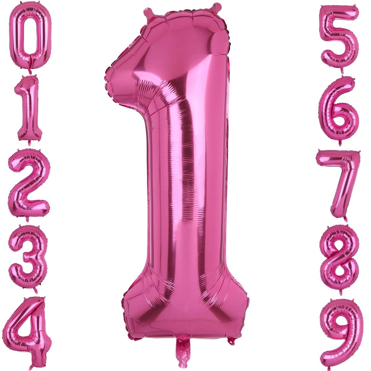 40 Inch Large Foil Number 1 Balloons Hot Pink Big Mylar Helium Balloon Birthdays Party Decorations Supplies Girls (Hot Pink 1)