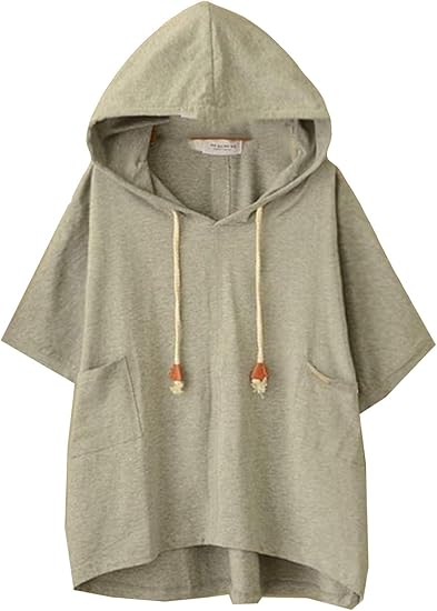 Amazon Alhyla パーカー レディース 半袖 ゆったり ドルマンスリーブ 着痩せ トップス ショートパーカー フード付き 無地 シンプル おしゃれ 男女兼用 フリーサイズグレーf トレーナー パーカー 通販
