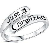 Vekoliry Sun Moon Just Breathe Ring 925 Sterling Silver Adjustable Hope Inspirational Jewelry for Women Message Card Encouragement Gifts