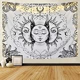 Sevenstars Sun and Moon Tapestry Black and White Tapestry Psychedelic Fractal Faces Tapestry Wall Hanging, Durable Easy to Hanging Machine Washable (White, 51.2 x 59.1 inches)