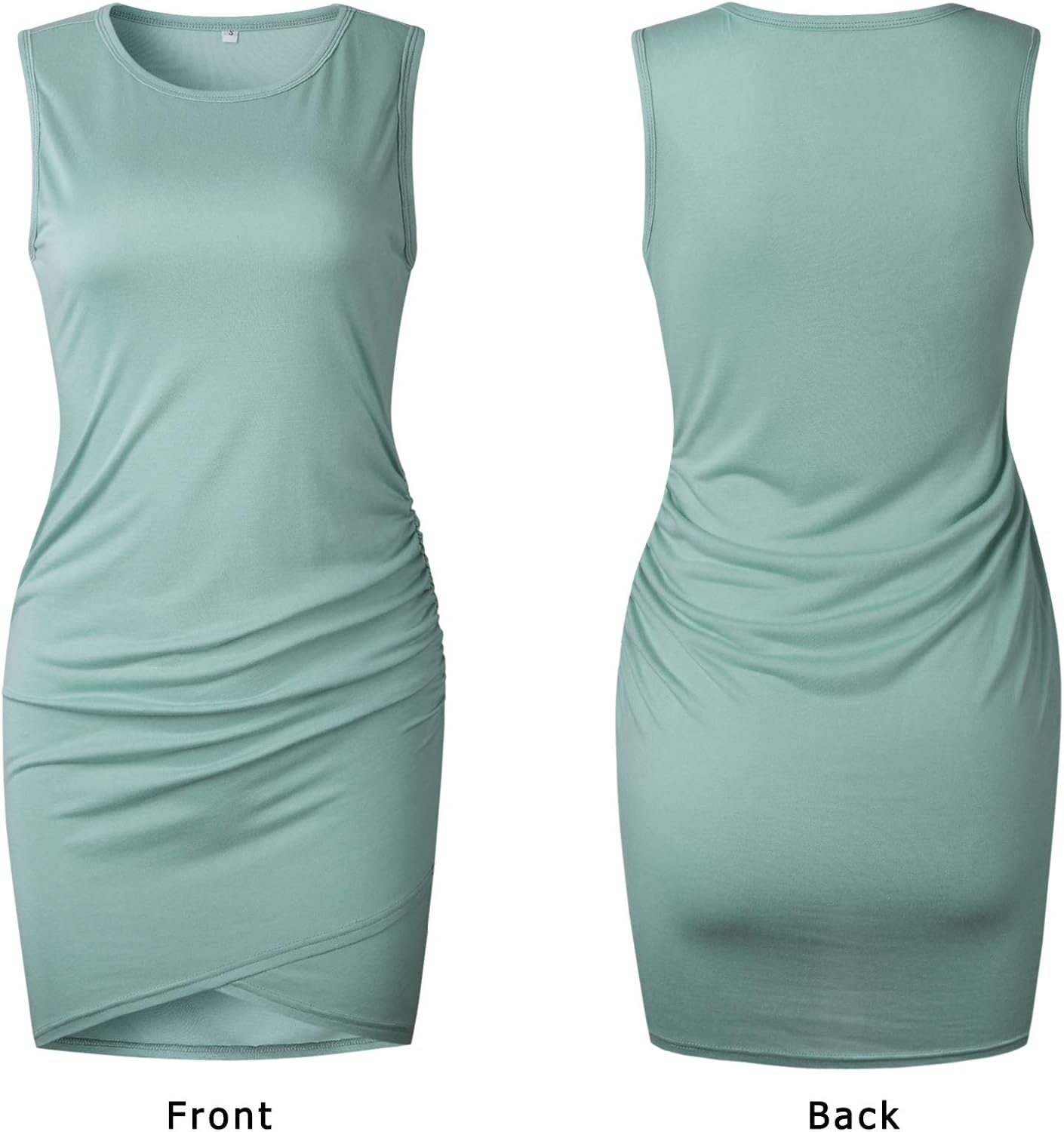 BTFBM Women Casual Crew Neck Ruched Sleeveless Tank Bodycon 2021 Shirt Short Mini Dresses: Clothing