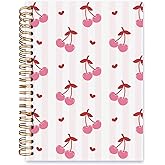 ISANOU Pink Stripe Cherry Notebook,Preppy Lined Spiral Notebook Hardcover,College Ruled Notebook,Office School Journal Notebook for Work,5.5x8.3 Inch 80 Pages,Gifts for Women Teen Girl