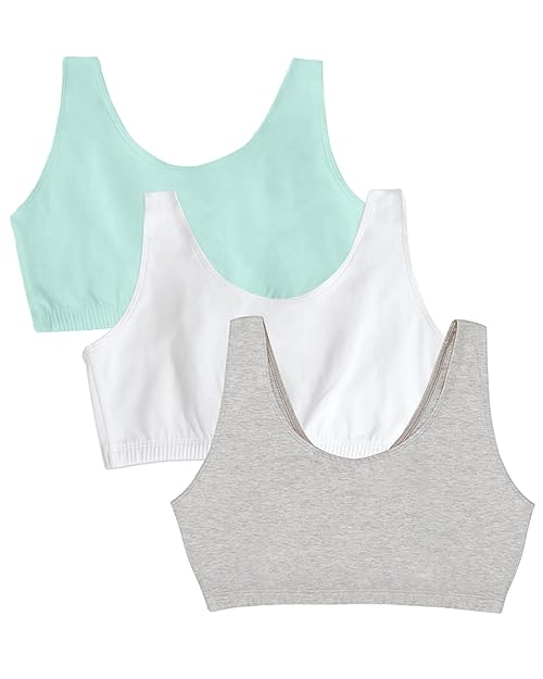 Fruit of the Loom womens Built Up Tank Style Sports Bra, Mint Chip/White/Grey Heather - 3 Pack, 36 US