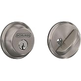 Schlage Single Cylinder Front Door Deadbolt, Satin Nickel | Single cylinder deadbolt with keyed outside &amp; thumbturn inside, Universal fit, Highest residential security &amp; durability
