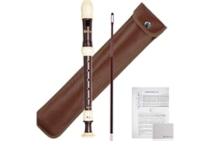 EVERJOYS Soprano Recorder German Style C Key ABS 8 Hole Flute Detachable Kids Recorder w/Leather Bag, Cleaning Rod and Fingering Chart for Beginners Students Adults