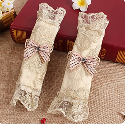 Set of 2 Lace Refrigerator Fridge Microwave Ovens Microwave Dishwasher Dust Door Handle Coverï¼ŒMoonter Keep Your Home Kitchen Appliance Handle Decoration Clean From Drips,Dust,Smudges (Short, Beige)