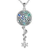 URONE Hecate Necklace S925 Silver Wiccan Wheel of Hecate Goddess Symbol Abalone Shell Hecate Pendant Necklace for Women