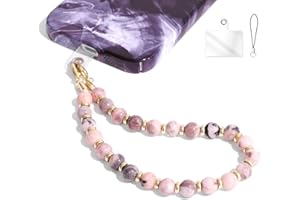 DALSTONE Authentic Gemstone Beaded Phone Wrist Strap, Detachable Phone Bracelet Strap with Tether Tab