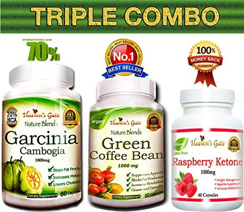 Triple Combo Garcinia Cambogia + Green Coffee Bean + Raspberry Ketone Extracts from Affordable Natural Health - All Natural 100% Pure - Non-GMO - 180 Capsules - Diet Pills Weight Loss Supplement