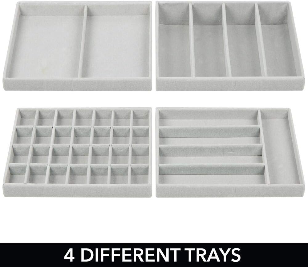 mDesign Plastic 4-Drawer Jewelry Box - Removable Divided Organizer Trays for Storage on Dresser, Vanity, Countertop - Holds Earrings, Bracelets, Necklaces, Bangles, Rings - Clear/Gray: Home & Kitchen