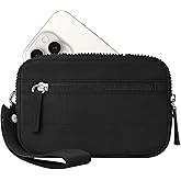 LJCZKA Wristlet Wallets for Women RFID Nylon Quilted Wallet with 3 Zipper Purse for Credit Card Holder Cellphone Organizer (Black)