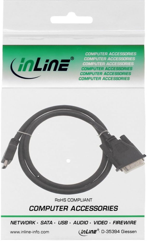 InLine® 17658E HDMI-DVI Adaptor Cable HDMI Male to DVI 18+1 Male 0.3 m, Black, 0.3 Meters - Image 3