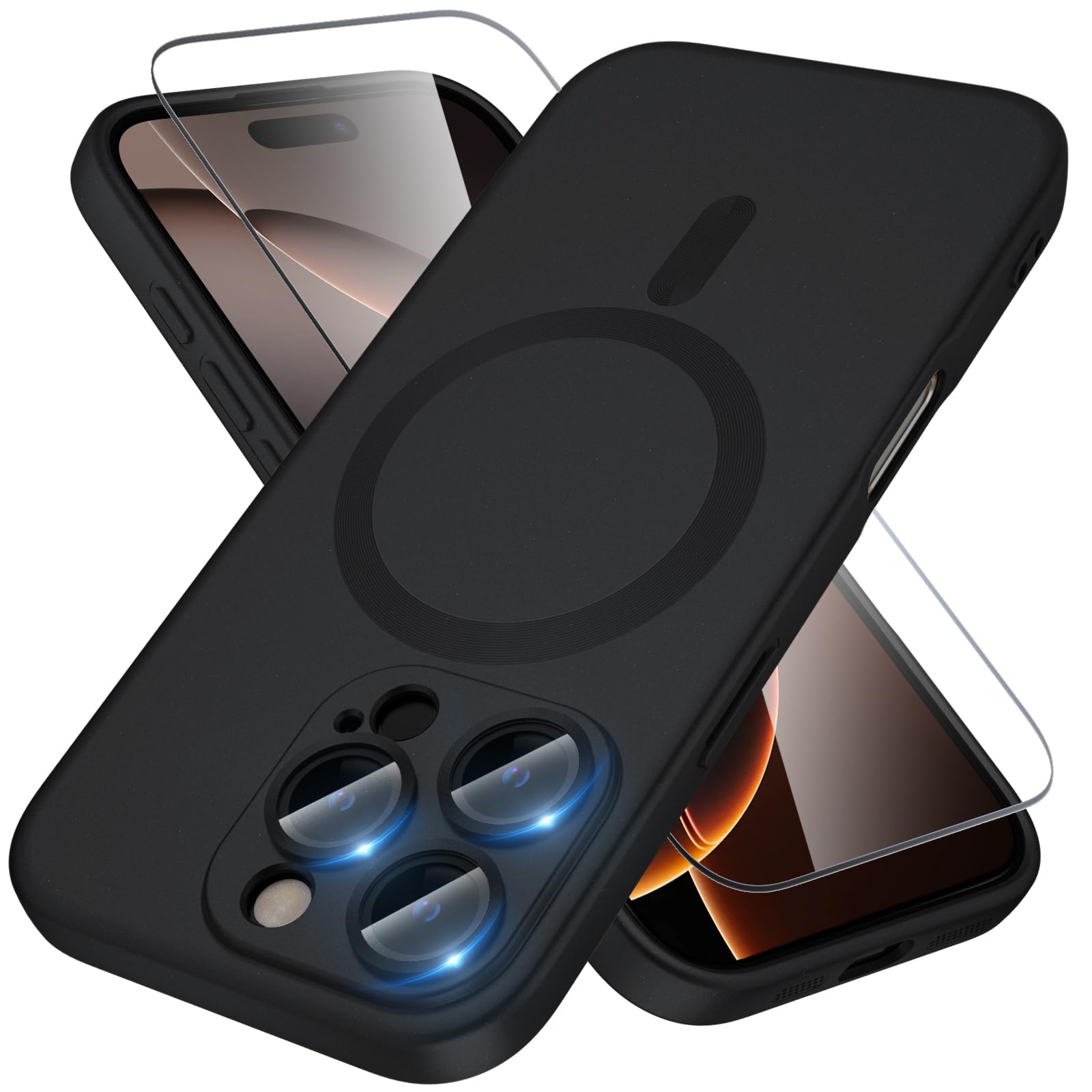 X-level for iPhone 16 Pro Case, Compatible with MagSafe, with Full Camera Protection and HD Screen Protectors, Slim Soft Silicone Cover, Magnetic Case for iPhone 16 Pro 6.3 inch, Black