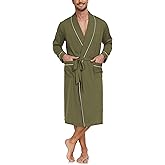 EA'S SECRET Men's 100% Cotton Robes Lightweight Long Sleeve Kimono Bathrobe Soft Over the Knee Sleepwear