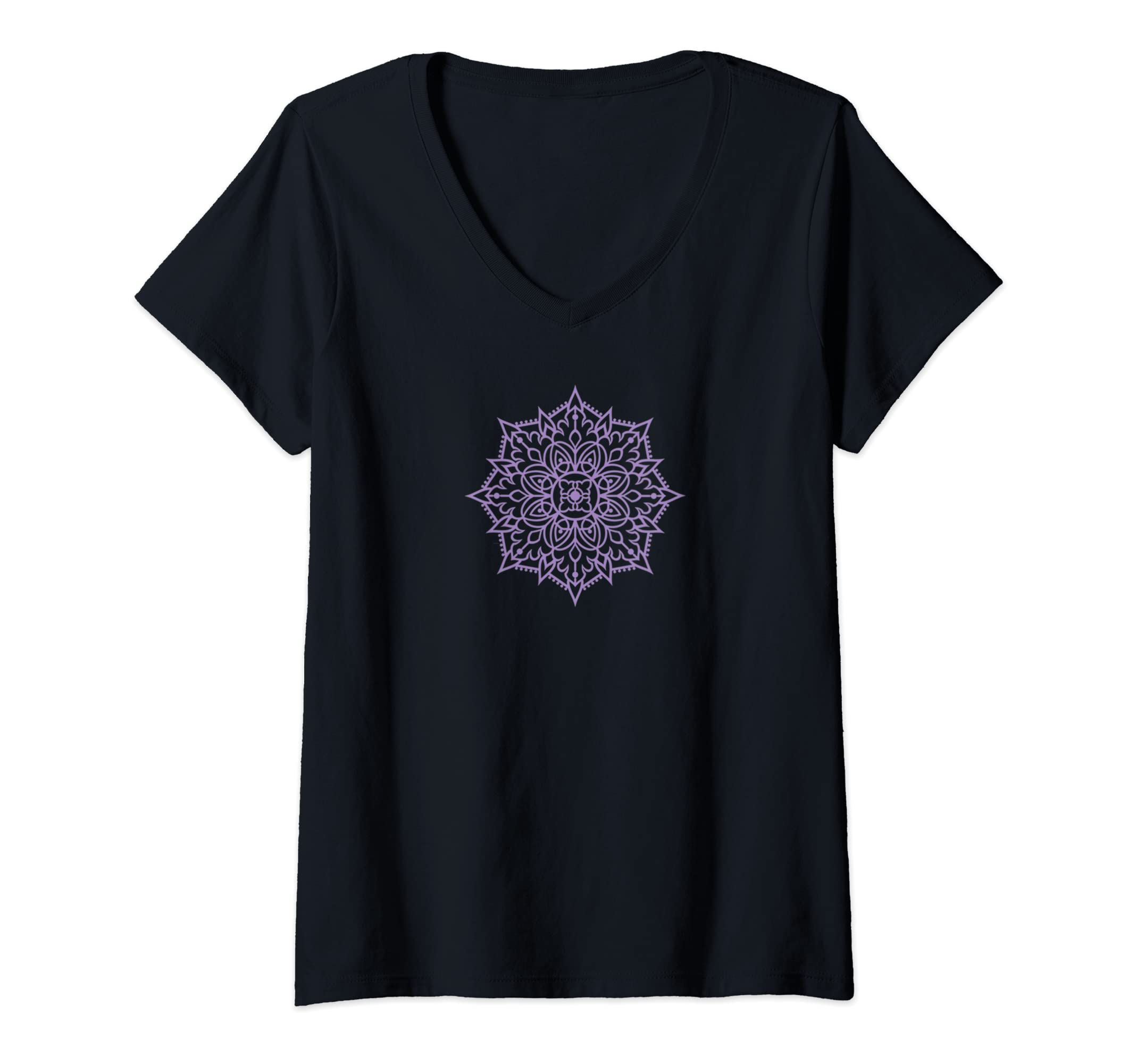 Womens Lavender purple mandala new age yoga meditation reiki V-Neck T-Shirt