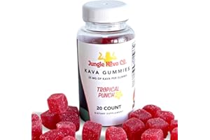 JUNGLE KAVA Co. - Kava Gummies/Tropical Punch | Kava Extract Stress Relief Supplement | Natural Kava Root & Relaxation Aid | 25 MG Kava Per Gummy | 20 Count