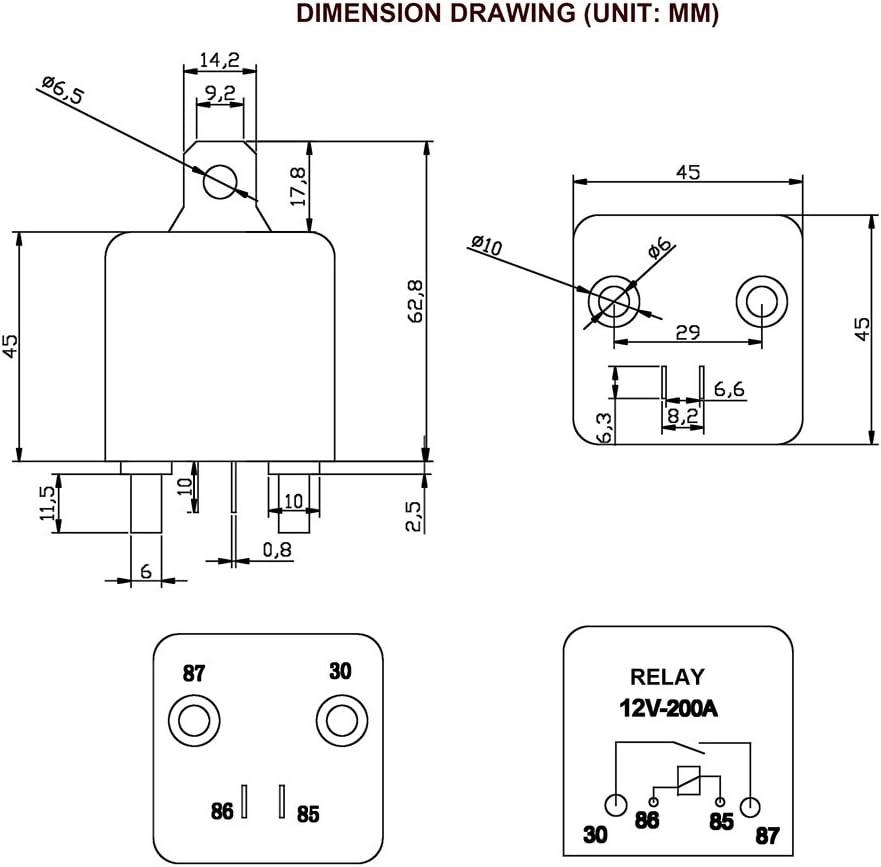 FOSHIO Auto Start Relay Heavy Duty Split Charge Relay Switch 12V 200A SPST 4pin Relay with Terminals and Wire Connection Lug: Automotive