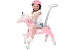 Power Pony Push Riding Unicorn (Grace-Pink) | Soft Plush Wheeled Ride-On Toy for Toddlers Age 2+
