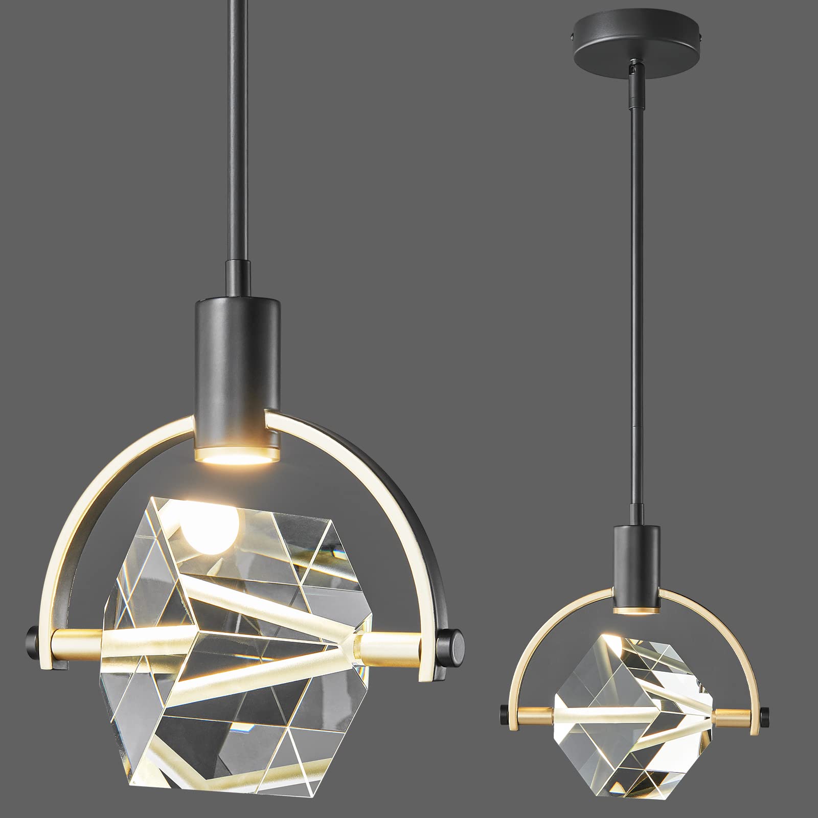 Photo 1 of LIANGMH Pendant Ceiling Light Fixture for Kitchen Island, Dimmable Modern Integrated LED Hanging Light, Crystal Pendant Light in Black Gold Finish, Bedroom, Dining Room (1-Lights)
