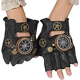 XWXLDD Steampunk Gothic Rock Leather Fingerless Gloves with Gear Accents