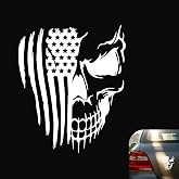 Pniwuno American Flag Skull Decal, Distressed Skull Bumper Reflective Stickers, Removable Waterproof Viny Window Decal, Univetsal for Car, Truck, SUV, Van, Laptop (White)