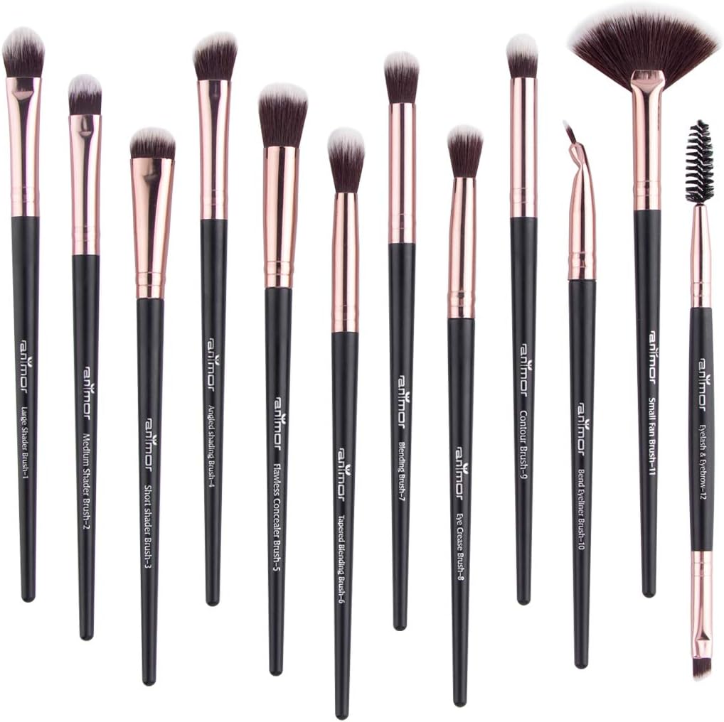 Anmor Brush Sets-12 PCs Makeup Brushes for Foundation Eyeshadow Blending Face Powder Blush Concealers Brush Kit (Black)