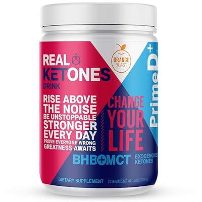 Real Ketones Prime D+ BHB (Beta-Hydroxybuterate) and MCT Exogenous Ketone Powder Supports Ketogenic Diet, Energy Boost, Mental Clarity (Orange Blast) (28 Serving)