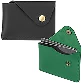 PATIKIL Slim Leather Card Holder with Snap Closure, 2 Pcs Leather Front Pocket Wallet Card Case Holder for Cash Coin Men and Women Business Office, Black/Green