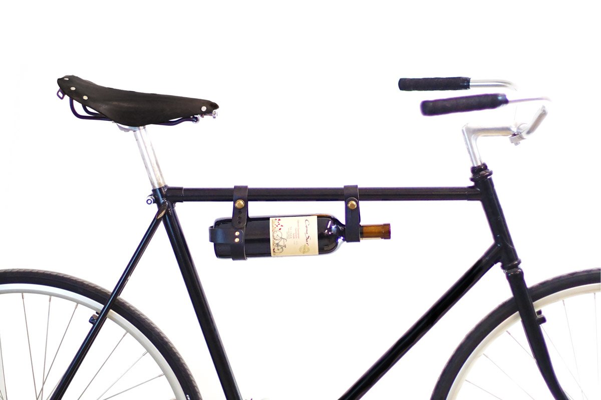 Bicycle Wine Rack Carrier - Bike Bottle Holder - Brown Leather