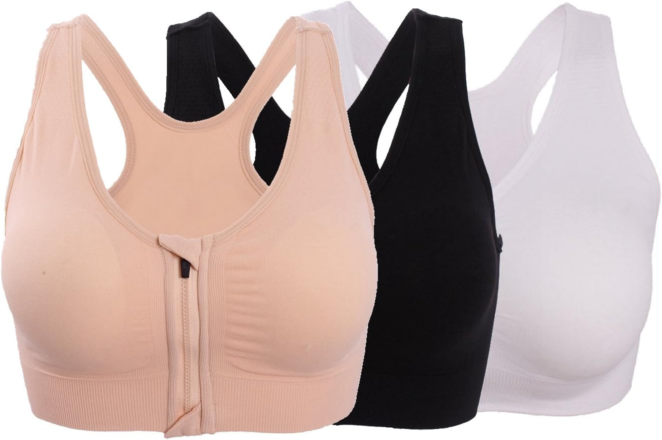 ohlyah Women's Zipper Front Closure Sports Bra Racerback Yoga Bras