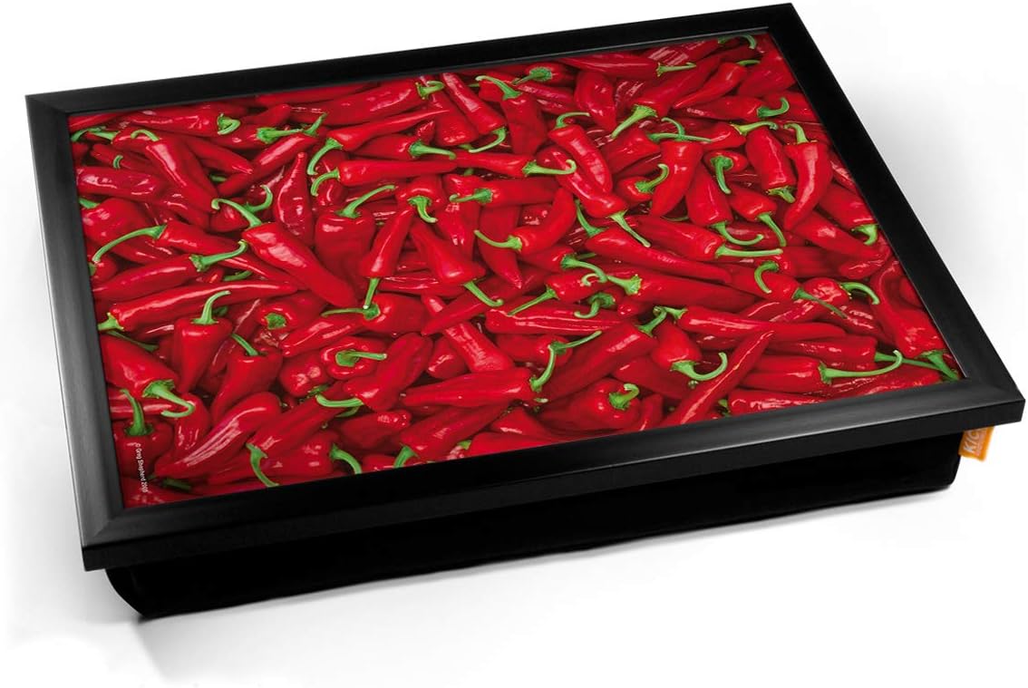 KICO Chillies Red Chilli Cushioned Bean Bag Breakfast Bed Lap Tray Desk - Black Frame