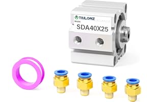 TAILONZ PNEUMATIC 40mm Bore 25mm Stroke Pneumatic Small Thin Cylinder Aluminum Pneumatic Air Cylinder SDA40-25
