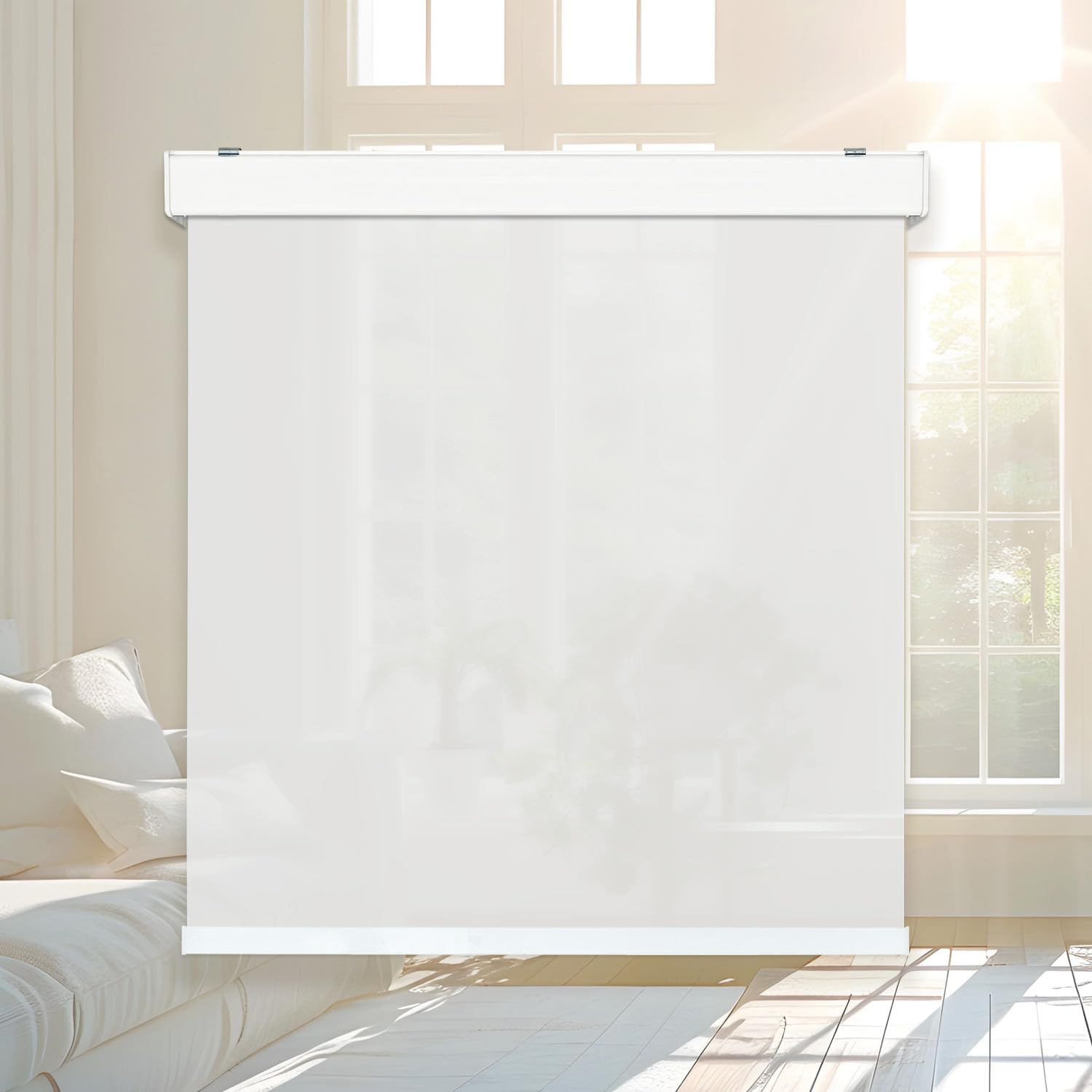 Photo 1 of Foiresoft Noiseless+ Cordless Solar Shades Roller Blinds for Windows Light Filtering 1% Openness 99 UV Protection Home Office UV Protection [White, W 33 x H 64 inch]