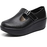 EnllerviiD Women's Mary Jane Platform Round Toe Ankle Strap Chunky Uniform Dress Wedge Women's Health Care Food Service Shoes