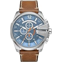 Amazon.com: Diesel Mega Chief Stainless Steel and Leather 